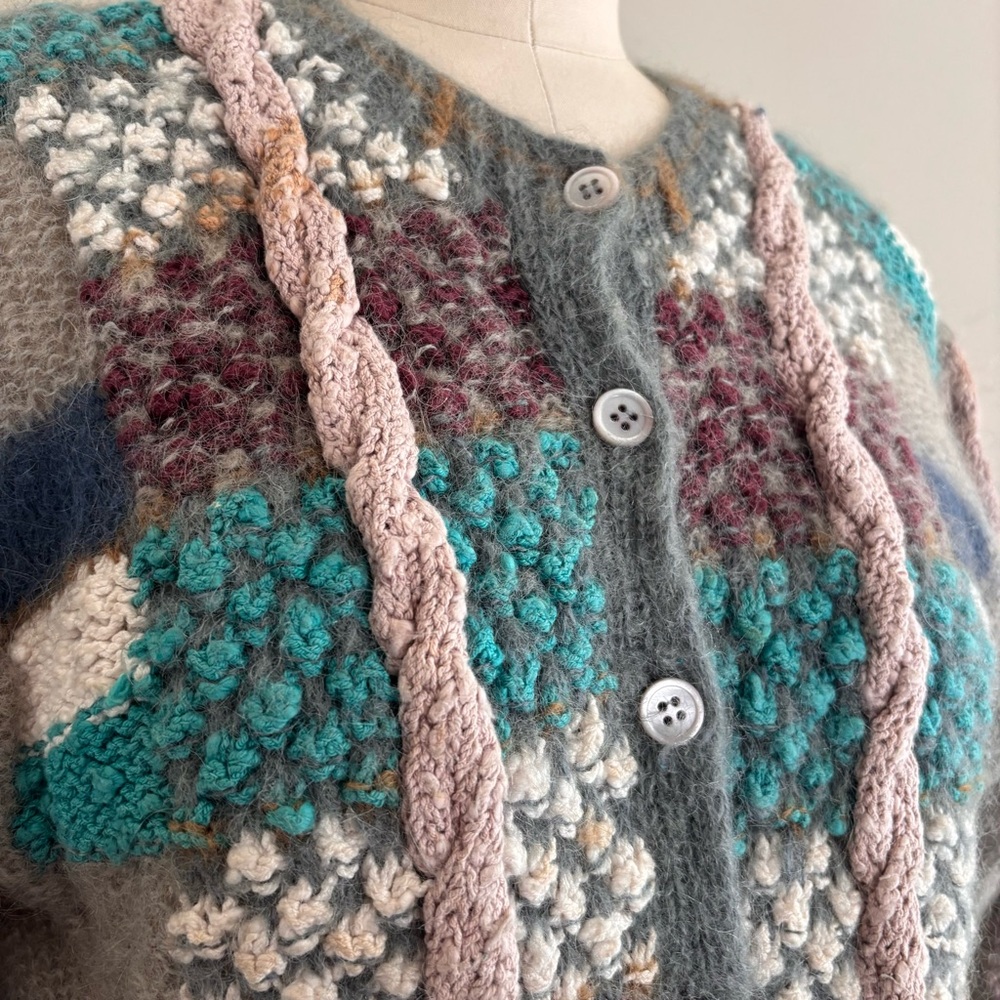 Vintage Cozy Multicolor Knit Wool Cardigan - Picture 3 of 9